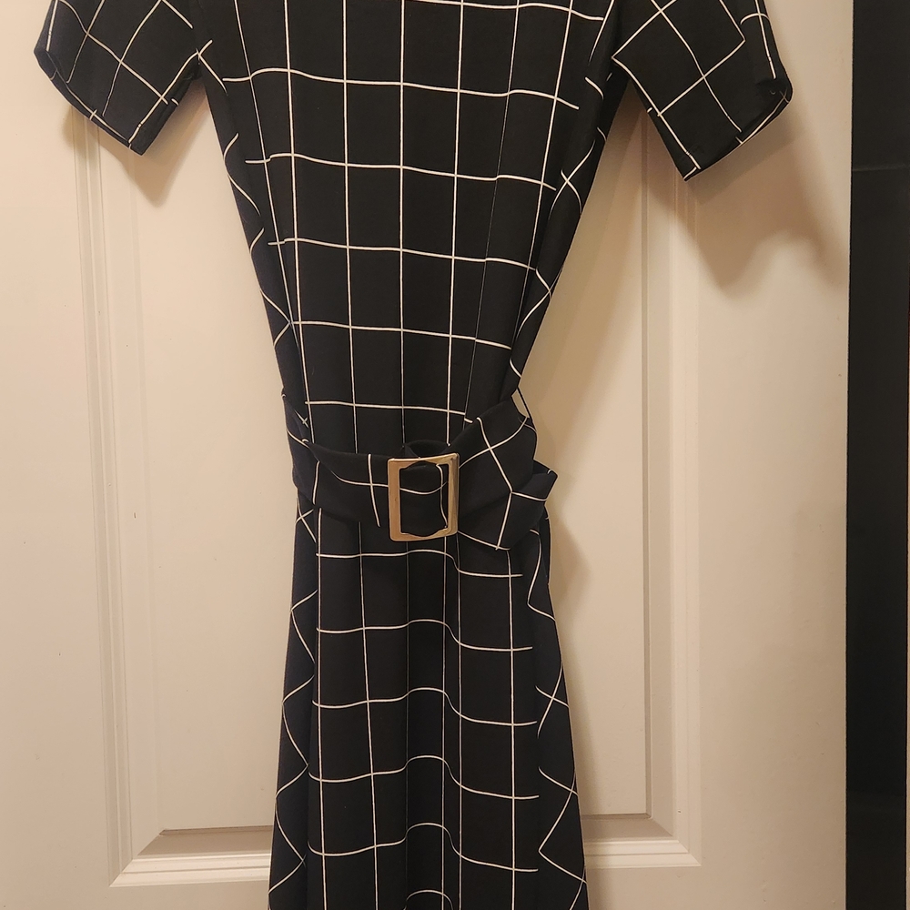 Zara Black and White Checkered Midi Dress